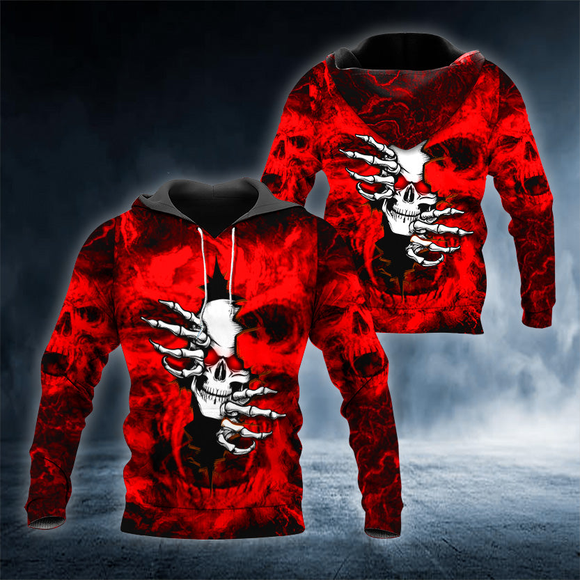 Red Skeleton Tearing Up Skull 3D All Over Printed Unisex Hoodie US Size