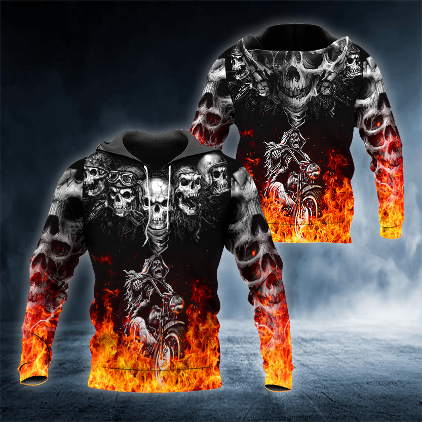 Five Ghost Riders Skull 3D All Over Printed Unisex Hoodie US Size