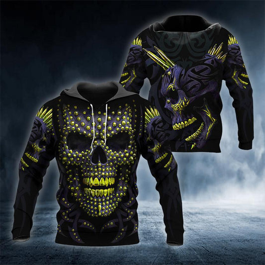 Gold Dark Face Skull 3D All Over Printed US Unisex Size Hoodie