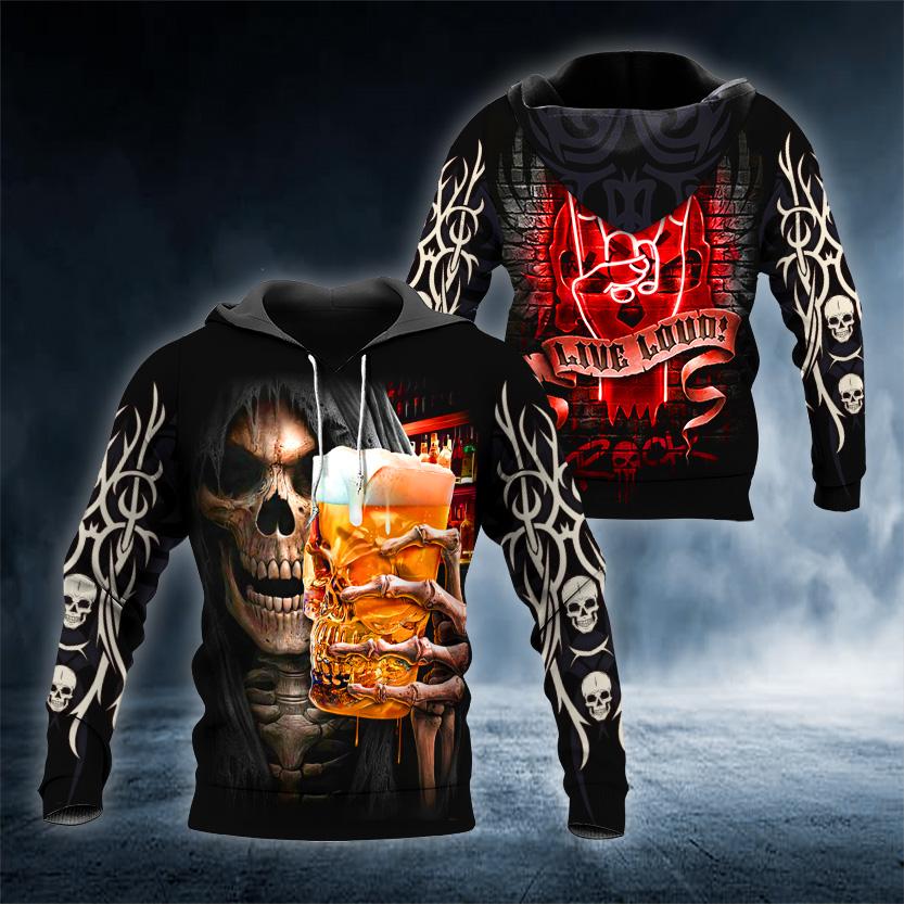 Drink Beer Skull 3D All Over Printed US Unisex Size Hoodie