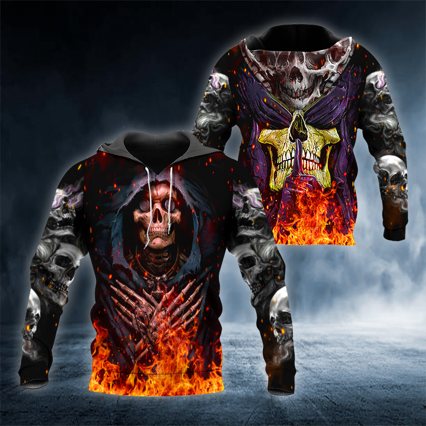 Black Ferryman Skeleton Fire Skull 3D All Over Printed Unisex Hoodie US Size