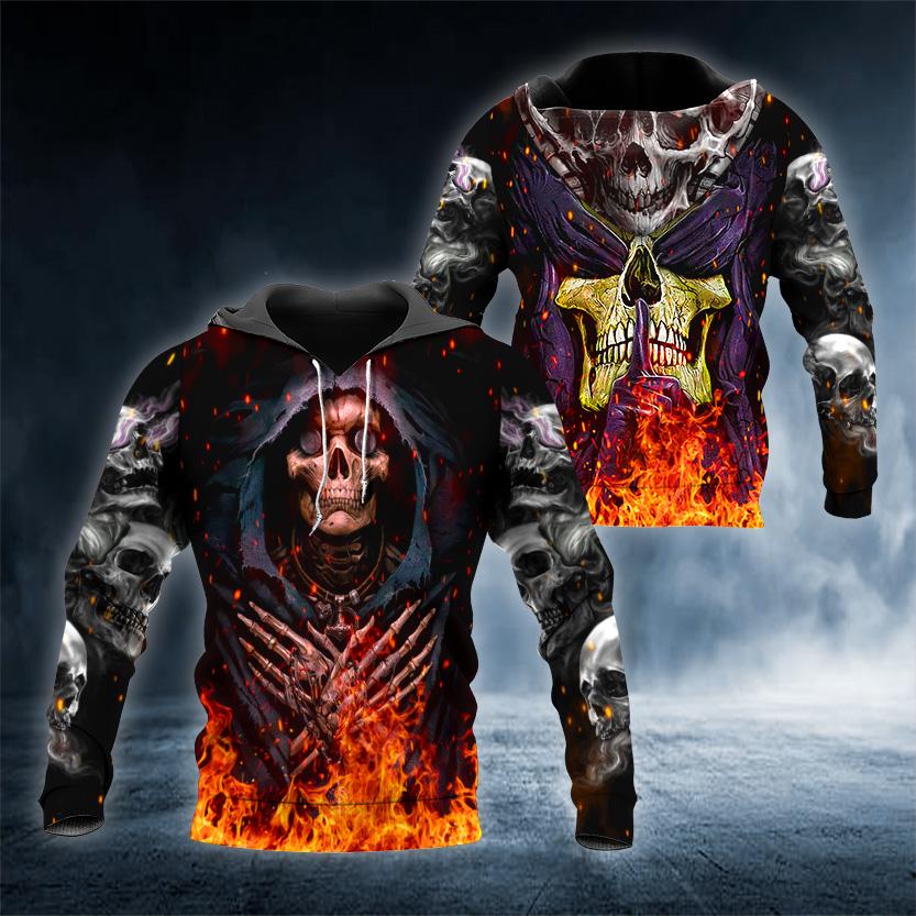 Fire Hug Skull 3D All Over Printed US Unisex Size Hoodie