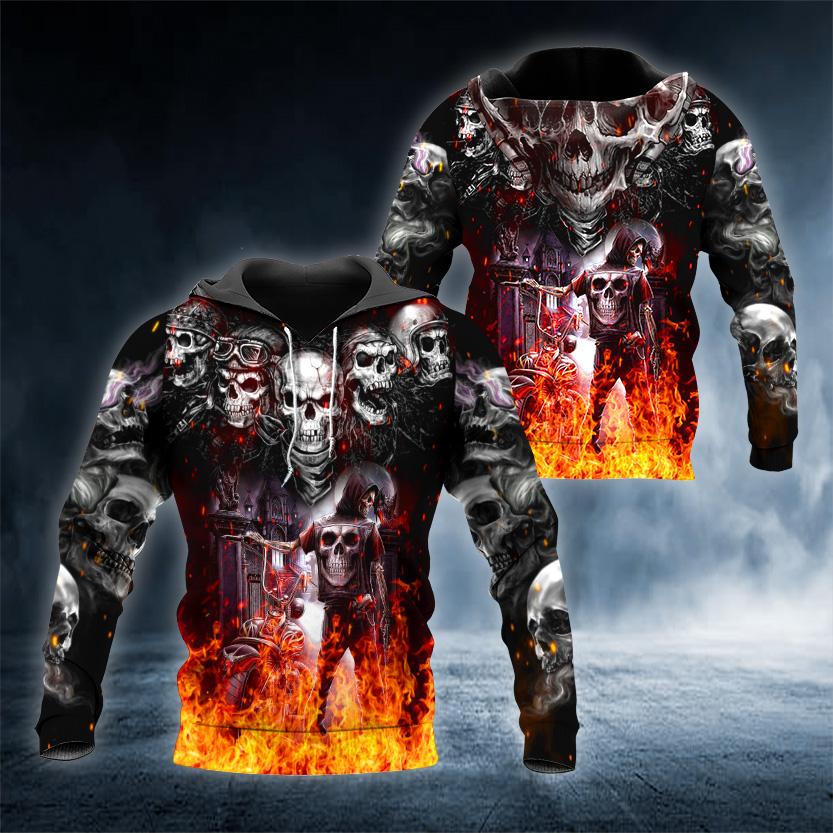 Inside Fire Team Biker Skull 3D All Over Printed US Unisex Size Hoodie