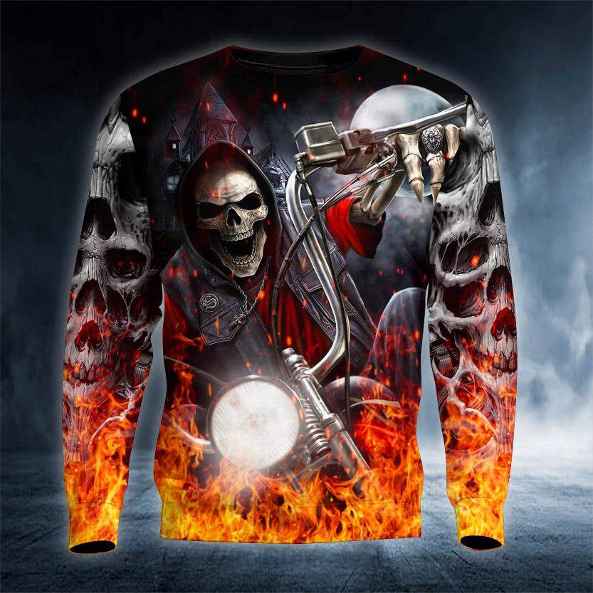 Fire Racer Skull 3D All Over Printed US Unisex Size Hoodie