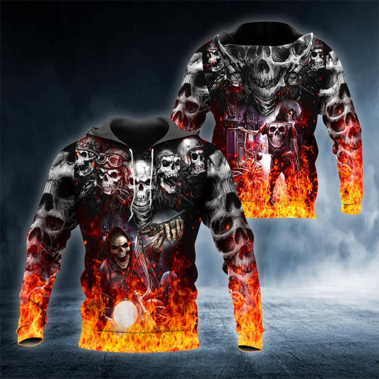 Fire Hunter Skull 3D All Over Printed US Unisex Size Hoodie