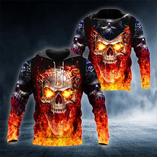 Mad Fire Skull 3D All Over Printed Unisex Hoodie US Size