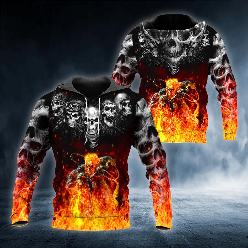 Ghost Fire Hunter Skull 3D All Over Printed US Unisex Size Hoodie