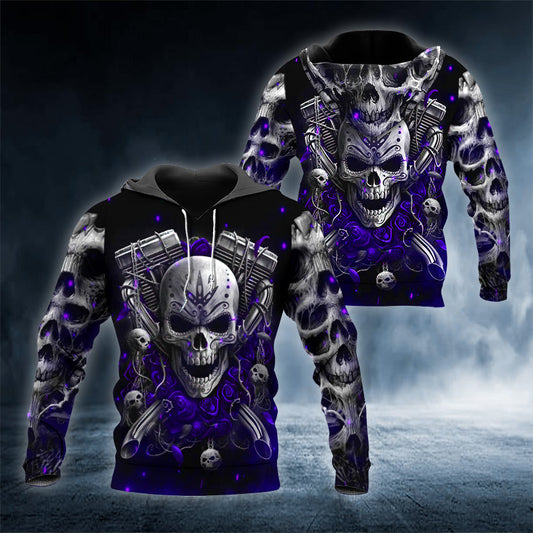 Violet Ghost Rider Skull 3D All Over Printed Unisex Hoodie US Size