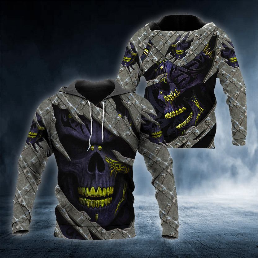 Grunge Black And Gold Skull 3D All Over Printed Unisex Hoodie US Size