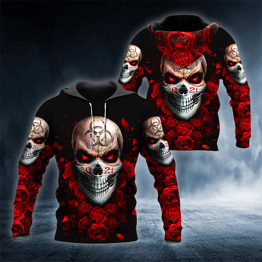 2021 Roses Biohazard Skull 3D All Over Printed Unisex Hoodie US Size