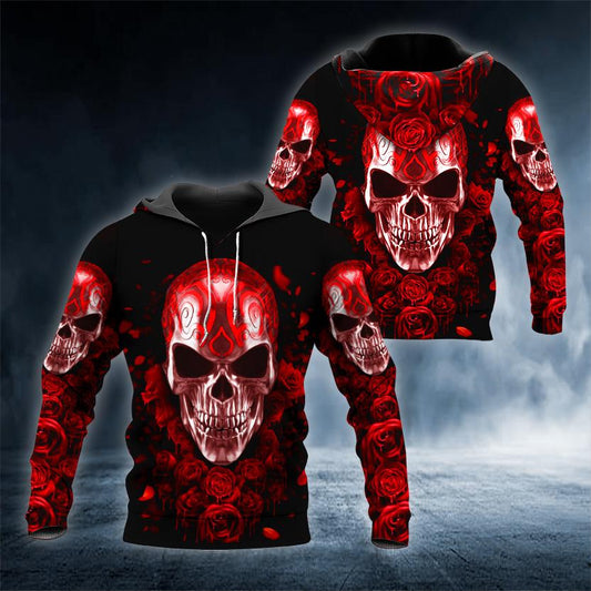 Rose Blood Hunter Skull 3D All Over Printed US Unisex Size Hoodie