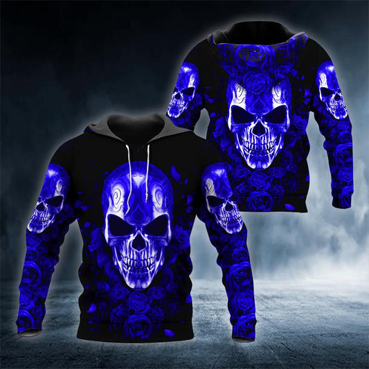 Rose Blue Hunter Skull 3D All Over Printed US Unisex Size Hoodie