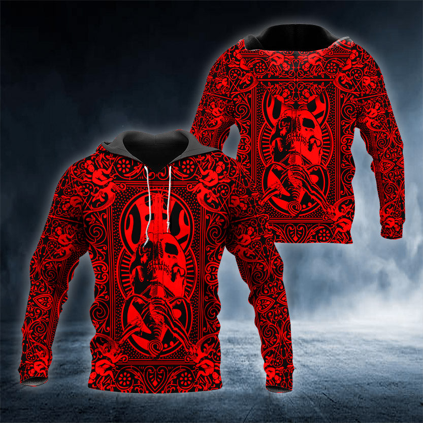 Red Ray Bones Sword Skull 3D All Over Printed Unisex Hoodie US Size