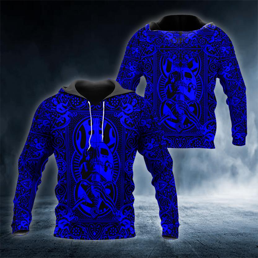 Blue Head Sword Skull 3D All Over Printed US Unisex Size Hoodie