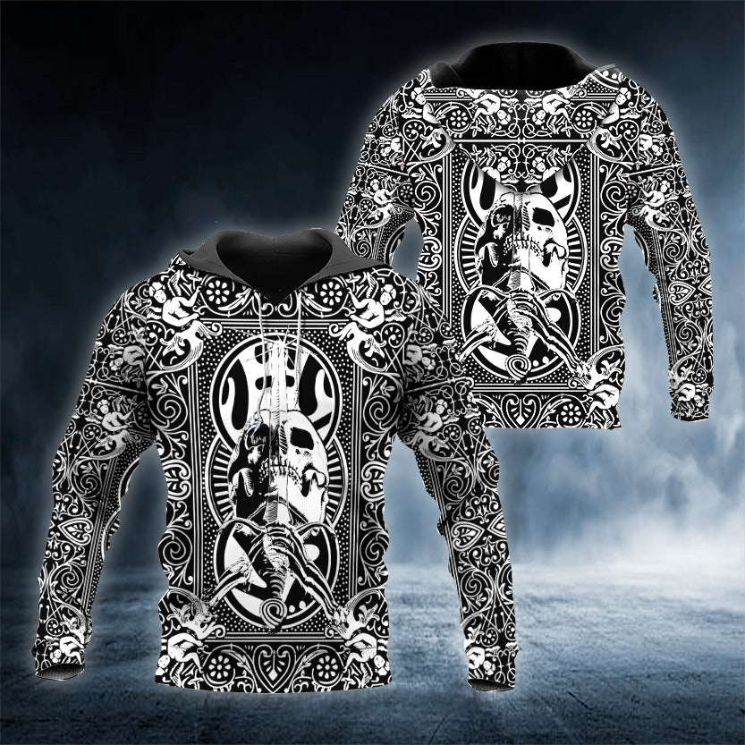 Black White Ray Bones Sword Skull 3D All Over Printed Unisex Hoodie US Size