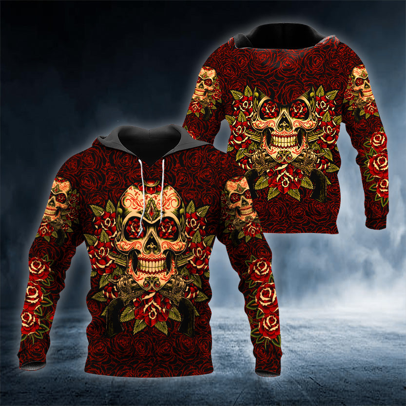 Floral Mandala Sugar Skull Tattoo 3D All Over Printed Unisex Hoodie US Size