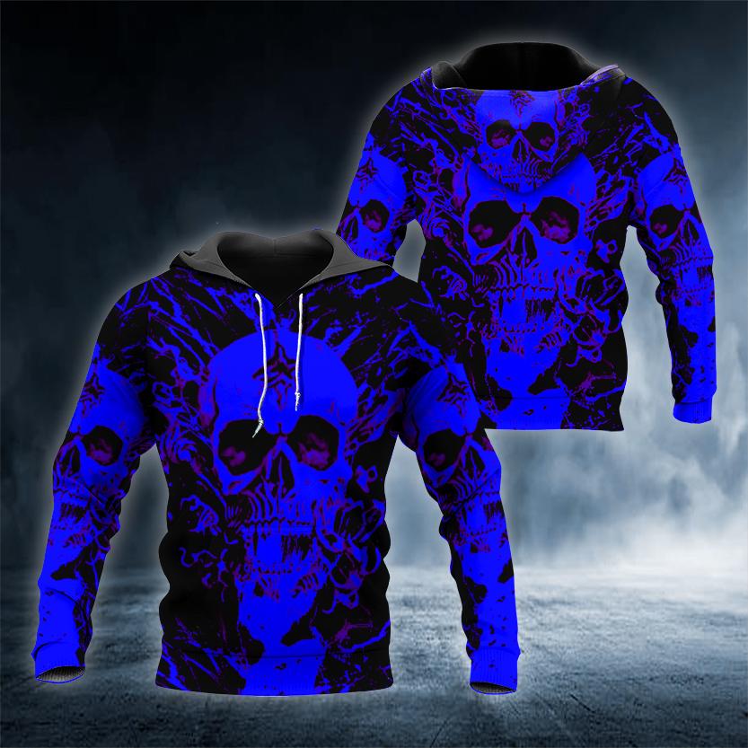 Head Blue Skull 3D All Over Printed US Unisex Size Hoodie