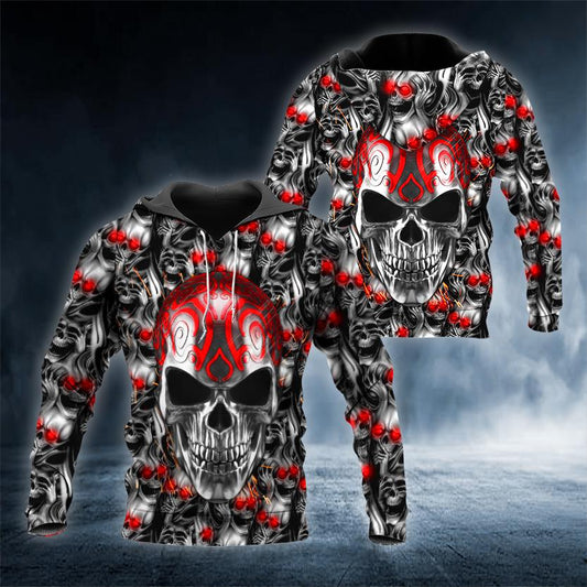 Ghost Silver Blood Skull 3D All Over Printed US Unisex Size Hoodie