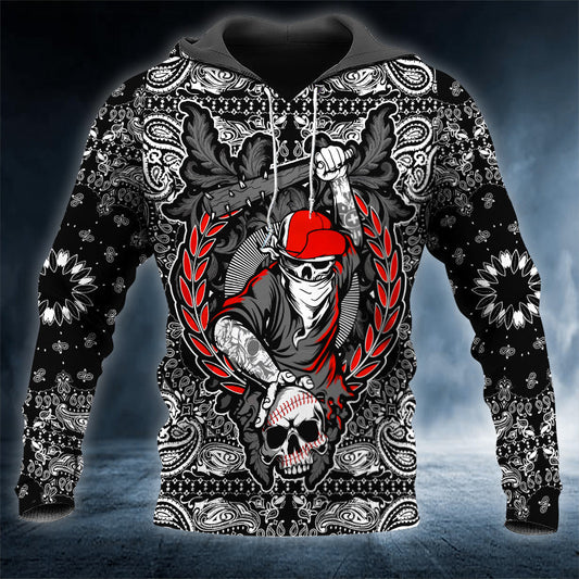 Baseball Bat With Gangster Journal Skull 3D All Over Printed Unisex Hoodie US Size