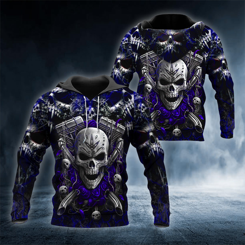 Violet Roses Ghost Rider Skull 3D All Over Printed Unisex Hoodie US Size