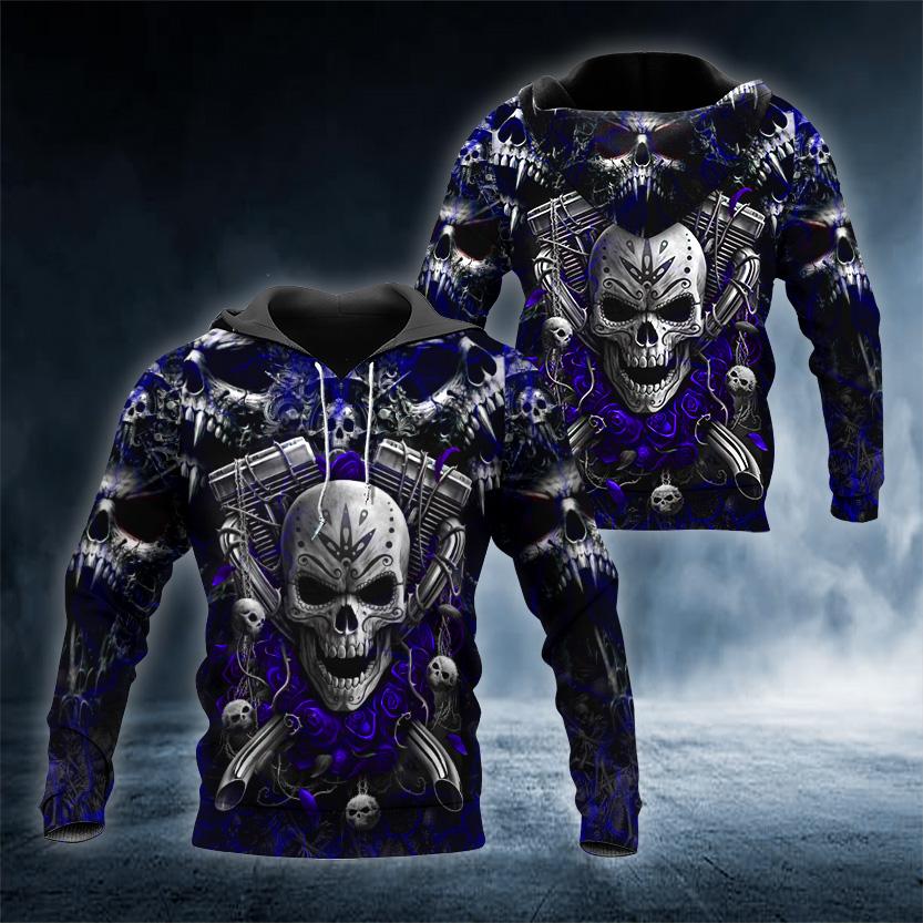 Ghost Motor Rose Violet Skull 3D All Over Printed US Unisex Size Hoodie