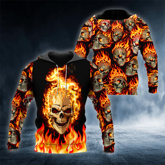 Ghost Fire Skull 3D All Over Printed Unisex Hoodie US Size