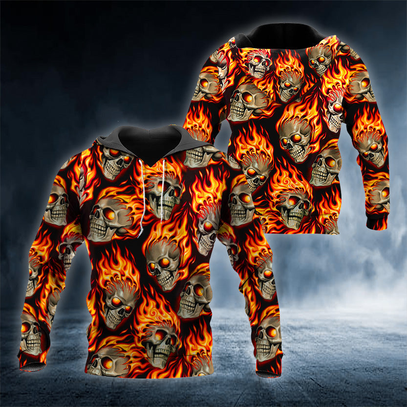 Black Ghost Fire Skull 3D All Over Printed Unisex Hoodie US Size