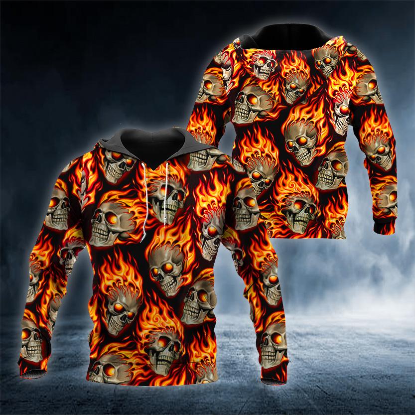 Ghost Fire Skull 3D All Over Printed US Unisex Size Hoodie