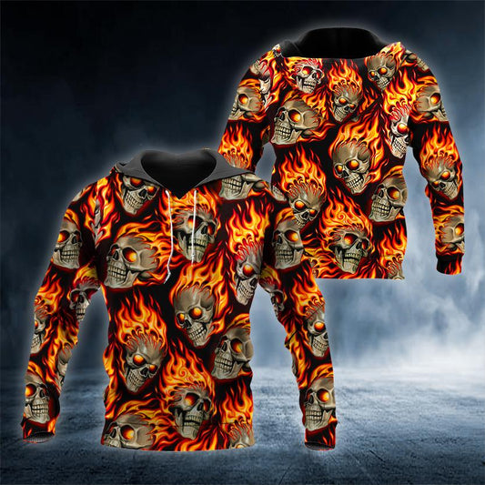 Ghost Fire Skull 3D All Over Printed US Unisex Size Hoodie