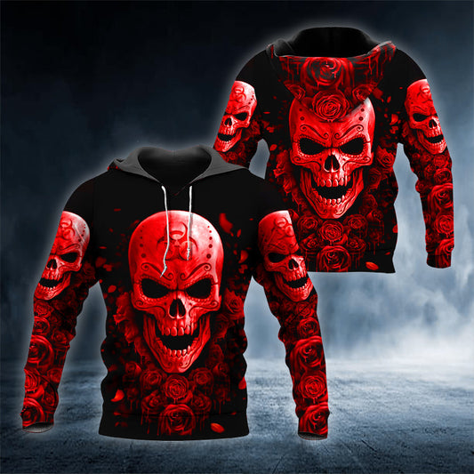 Red Biohazard Skull 3D All Over Printed Unisex Hoodie US Size