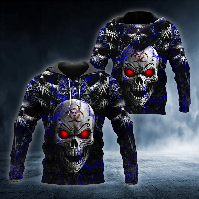 Glowing Eyes Biohazard Angry Skull 3D All Over Printed Unisex Hoodie US Size