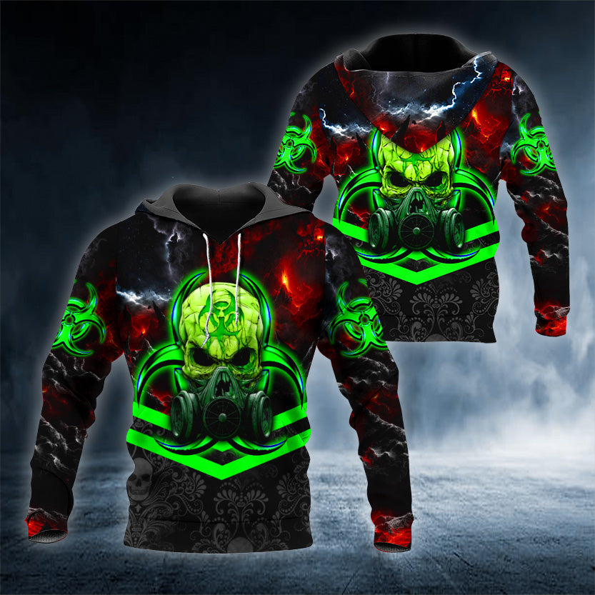 Warning Green Biohazard Skull 3D All Over Printed Unisex Hoodie US Size