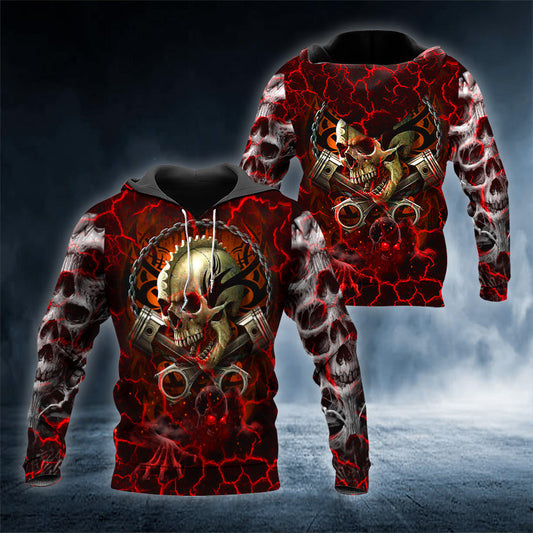 Red Mechanic Skull 3D All Over Printed Unisex Hoodie US Size