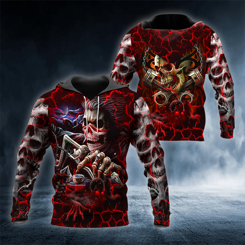 Red Lighting Race Ghost Rider Skull 3D All Over Printed Unisex Hoodie US Size