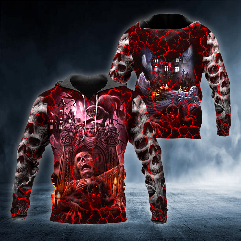 Gothic Reaper Living Dead Skull 3D All Over Printed Unisex Hoodie US Size