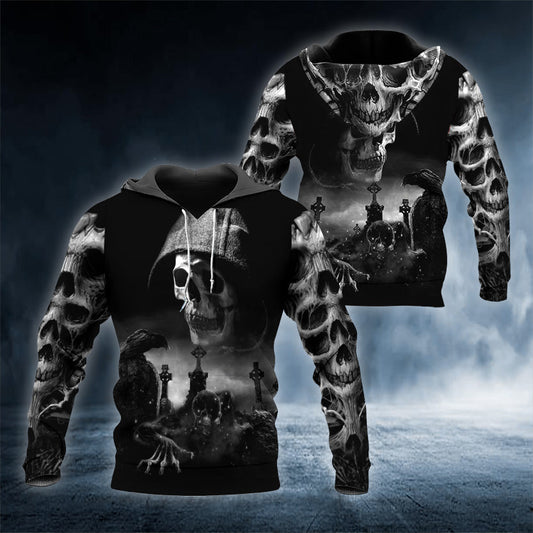 Full Dark Reaper's Hunt Hunter Skull 3D All Over Printed Unisex Hoodie US Size