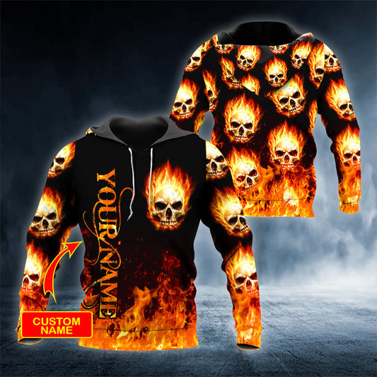 Fire Head Skeleton Skull Personalized 3D All Over Printed Unisex Hoodie US Size