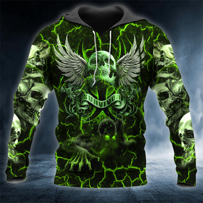 Green Lockdown Survivor Skull 3D All Over Printed Unisex Hoodie US Size