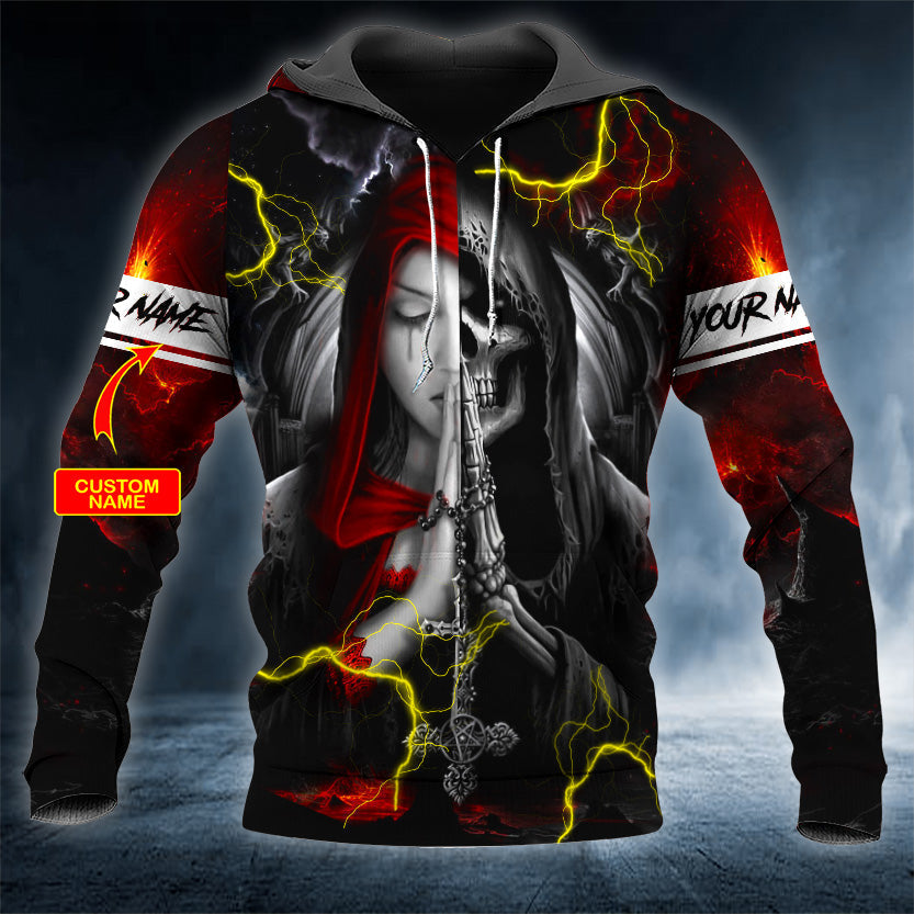 Yellow Lightning Pray Grim Reaper Skull Personalized 3D All Over Printed Unisex Hoodie US Size