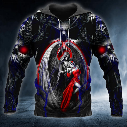 Women N Grim Reaper Couple Love Skull 3D All Over Printed Unisex Hoodie US Size