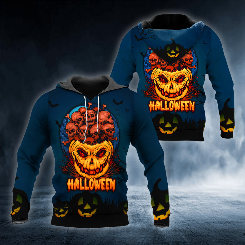 Halloween Pumpkin Skull 3D All Over Printed Unisex Hoodie US Size