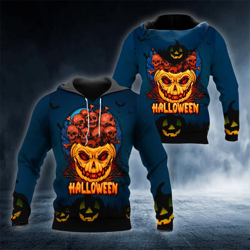 Halloween Pumpkin Skull 3D All Over Printed US Unisex Size Hoodie