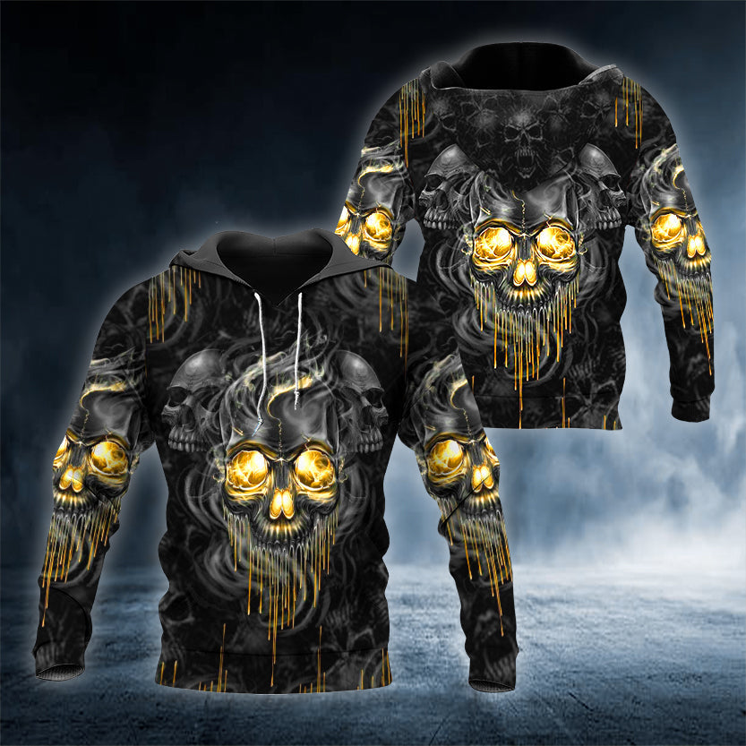 Glowing Eyes Smoky Skull 3D All Over Printed Unisex Hoodie US Size