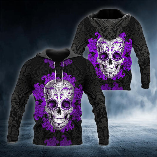 Mandala Violet Skull 3D All Over Printed US Unisex Size Hoodie