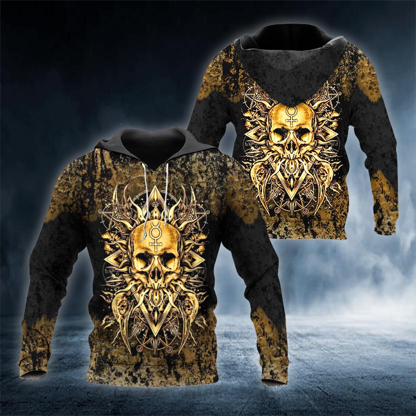 Gold Head Skull 3D All Over Printed US Unisex Size Hoodie