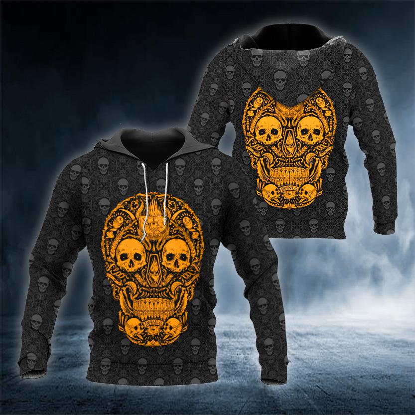 Gold Head Pattern Skull 3D All Over Printed US Unisex Size Hoodie