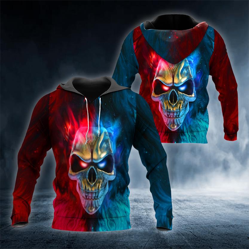 Red Blue Head Skull 3D All Over Printed US Unisex Size Hoodie