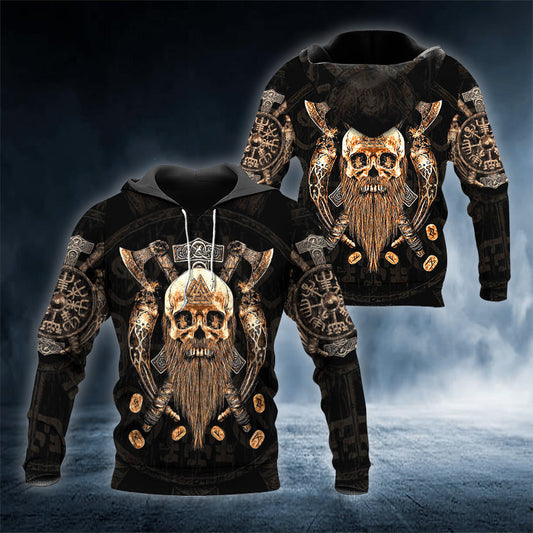 Elder Beard Viking Skull 3D All Over Printed Unisex Hoodie US Size