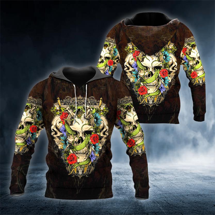 Head Flower Skull 3D All Over Printed US Unisex Size Hoodie