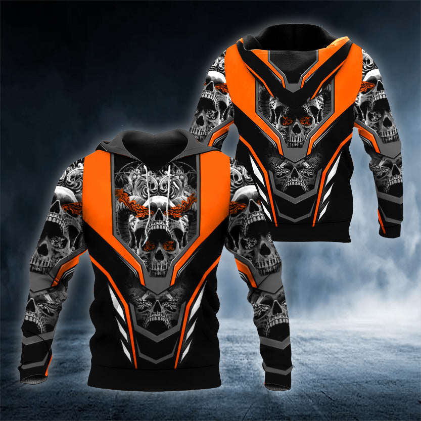 Orange Baphomet Skull 3D All Over Printed Unisex Hoodie US Size